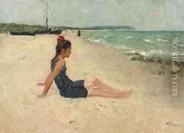 A Girl On The Beach Oil Painting - Hermann Seeger