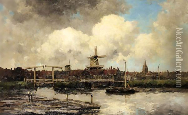 View Of A Dutch Town Oil Painting - Jan van Vlaardingen Couver