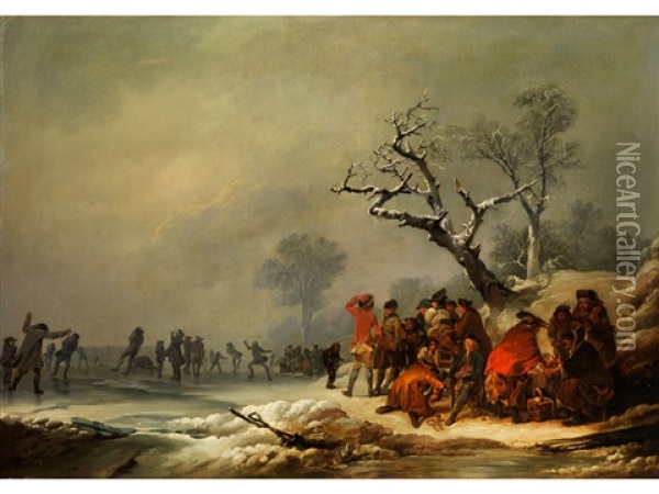 Rastende Gesellschaft Bei Winterlichem Eisvergnugen Oil Painting - Philip James de Loutherbourg