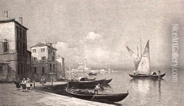Venetian Canal Scene Oil Painting - Virgilio Ripari
