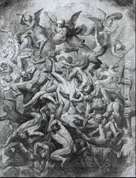 The War In Heaven With St Michael Vanquishing The Rebel     Angels Oil Painting - Jacob De Backer