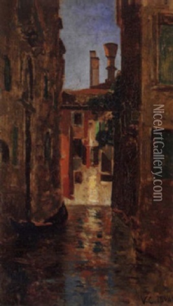 Canale A Venezia Oil Painting - Vincenzo Cabianca