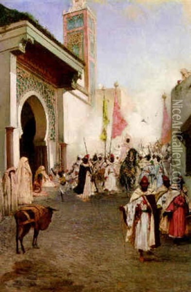 A Procession In An Arab Town Oil Painting - Jean Joseph Benjamin Constant