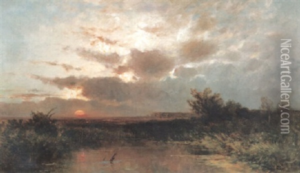 Moorlandschaft Bei Der Untergehender Sonne Oil Painting - Franz Reder-Broili