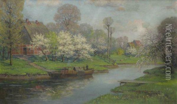 Kanallandschaft Oil Painting - Arnold E. Lyongrun