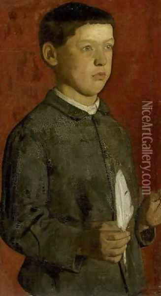 Boy with Feather Oil Painting - Ferdinand Hodler