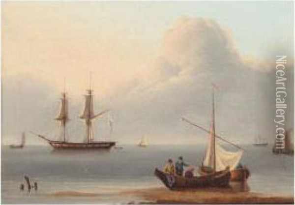 Coastal Scene With Shipping Oil Painting - William Anderson