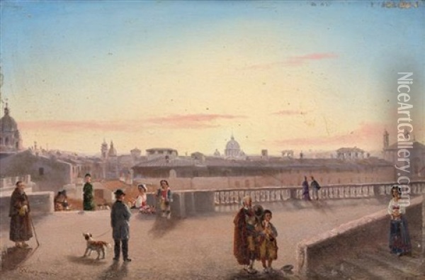 Cityscape Of Rome From The Spanish Steps Oil Painting - Conrad Wise Chapman