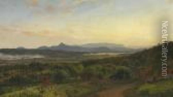 View Of Sugar Loaf Mountain From The Artist's Home Oil Painting - Jasper Francis Cropsey