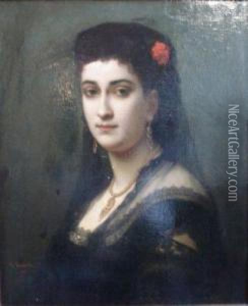 Portrait De Femme En Buste Oil Painting - Charles Zacharie Landelle