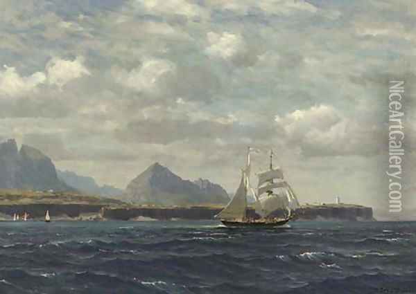 A two-master off the coast of Sicily Oil Painting - Michael Zeno Diemer