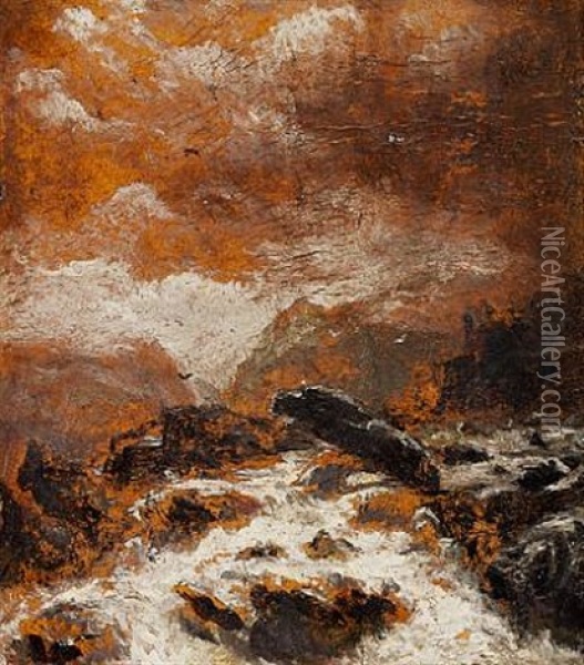 A River Landscape (study) Oil Painting - Marcus Larsson