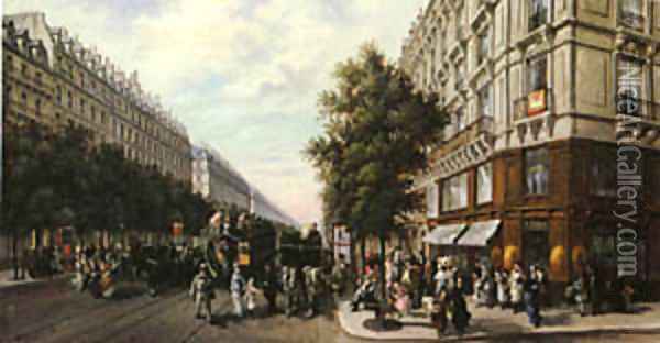A Busy Paris Street Oil Painting - B. Pafset