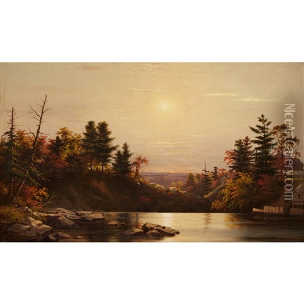 Autumn Landscape At Dawn Oil Painting - Adrien Louis Demont