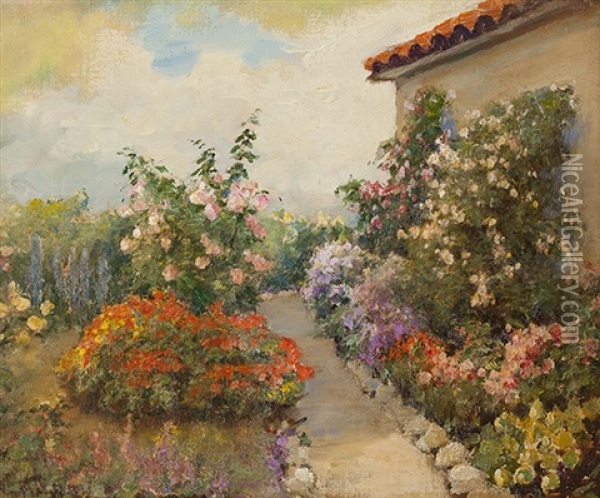 Path Through A Garden Oil Painting - William C. Adam