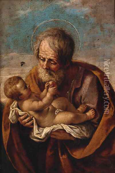 Joseph with the Christ child in his arms Oil Painting - Guido Reni