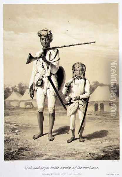 Arab and Negro in the Service of the Guickwar, from 'Voyage in India', engraved by Louis Henri de Rudder 1807-81 pub. in London, 1858 Oil Painting - A. Soltykoff