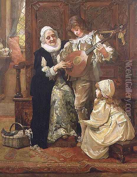 His First Music Lesson Oil Painting - Hariette Sutcliffe