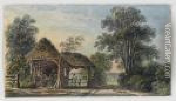 An Open Barn In A Landscape Oil Painting - John Glover