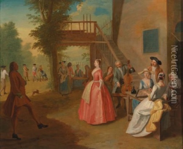 A Dancing Couple In An Outdoor Musical Party Oil Painting - Joseph Frans Nollekens