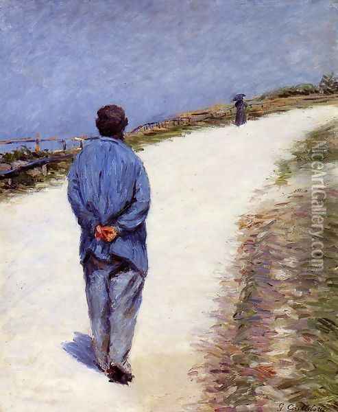 Man in a Smock (or Father Magloire on the Road between Saint-Clair and Etretat) Oil Painting - Gustave Caillebotte