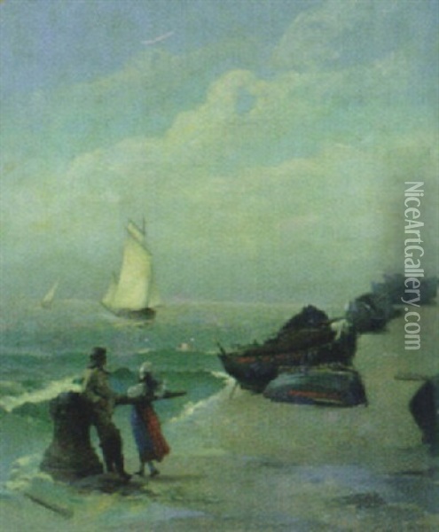 Fischerboote Vor Der Mole Oil Painting - Louis Robert Carrier-Belleuse