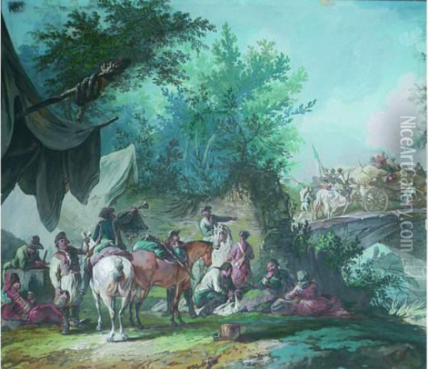 Le Repos Des Militaires Oil Painting - Jean-Baptiste Le Paon