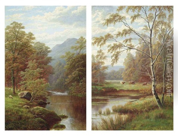 View Near Rokeby, Barnard Castle (+ On The Rothay, Westmoreland, Near Ambleside; Pair) Oil Painting - William Mellor