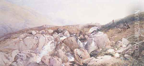 A Rest by a Highland Burn, 1856 Oil Painting - Thomas Miles Richardson