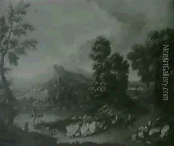 Paysage Anime Avec Cavaliers Oil Painting - Jan Frans van Bloemen