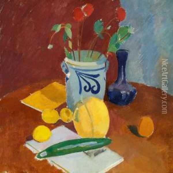 Still Life With Lemon And Vase Oil Painting - Karl Isakson