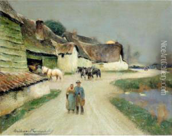 Outside The Farm Oil Painting - William Kennedy