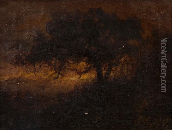 Sunset Beyond The Trees Oil Painting - John Gutzon Mothe La Borglum