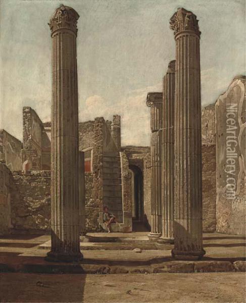 A Figure In A Classical Ruin Oil Painting - Enrico Gaeta