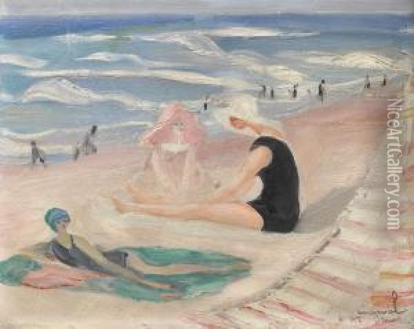 Baigneuses Sur La Plage A Biarritz Oil Painting - Jacqueline Marval