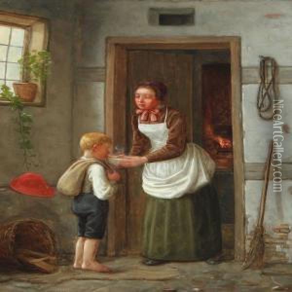 Interior With Woman And Boy Oil Painting - Christian Rudolph Vogelsang