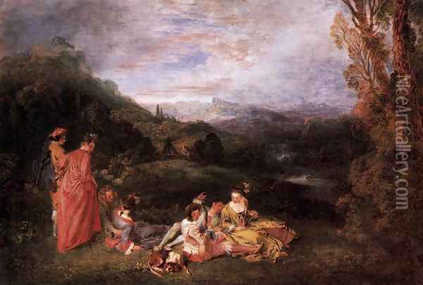 Peaceful Love Oil Painting - Jean-Antoine Watteau