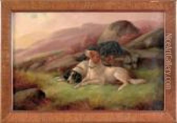 Landscape With Three Setters Oil Painting - Robert Cleminson