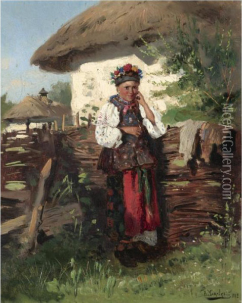 Ukrainian Girl Oil Painting - Vladimir Egorovic Makovsky