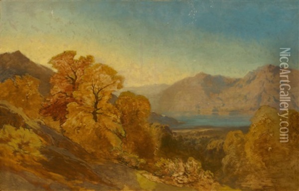 Paysage Avec Arbres Et Lac (inacheve) Oil Painting - Alexandre Calame