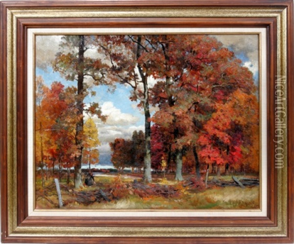 Autumn Forest Landscape Oil Painting - Mathias Joseph Alten