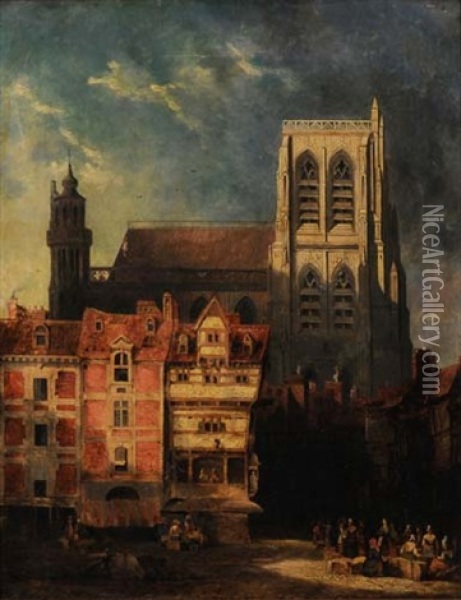 The Marketplace Of Abbeville Oil Painting - Hugo Schaper
