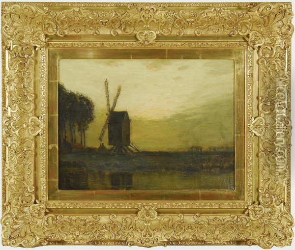 Belgian Windmill Oil Painting - Charles Warren Eaton