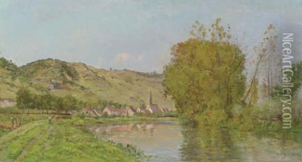 A Mountainous River Landscape Oil Painting - Hippolyte Camille Delpy