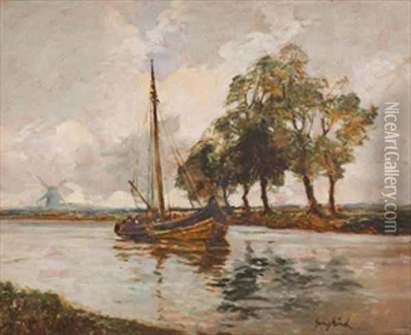 Boat On The River Oil Painting - Johan Barthold Jongkind