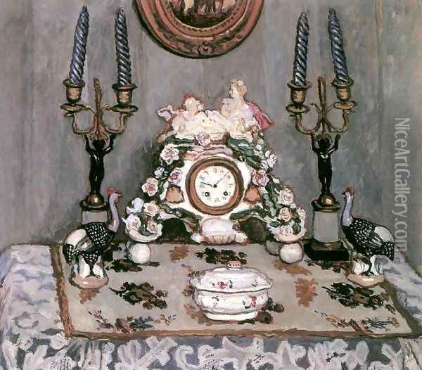 Still-life with China Clock 1910 Oil Painting - De Lorme and Ludolf De Jongh Anthonie