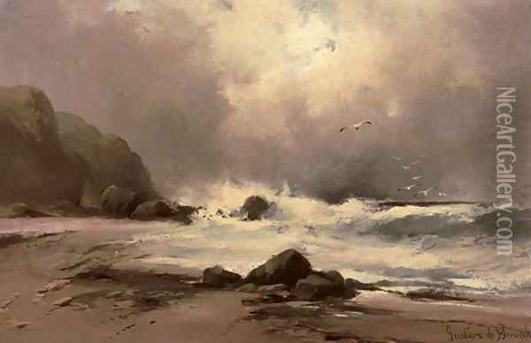 Waves against a beach Oil Painting - Gustave de Breanski