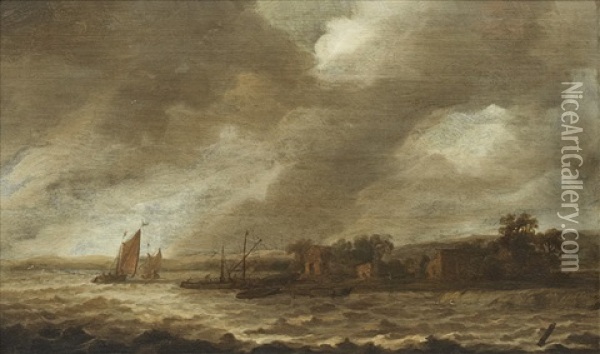 Fartyg I Storm Oil Painting - Allaert van Everdingen