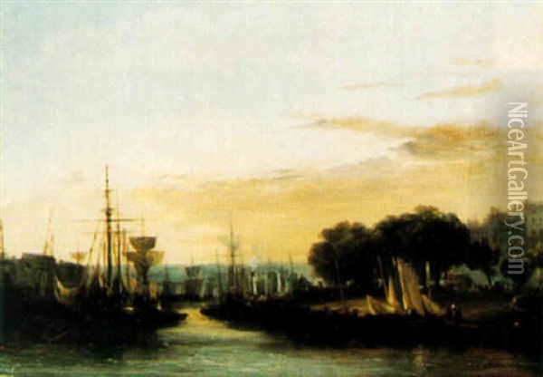 Le Port De Rouen En 1840 Oil Painting - Jules Achille Noel