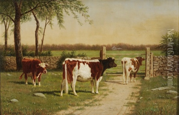 Cows At A Gate Oil Painting - Clinton Loveridge
